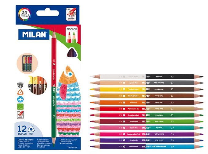 MILAN BICOLOR 1131 TRIANGULAR PENCILS, 12 PCS, 24 COLORS IN A BOX